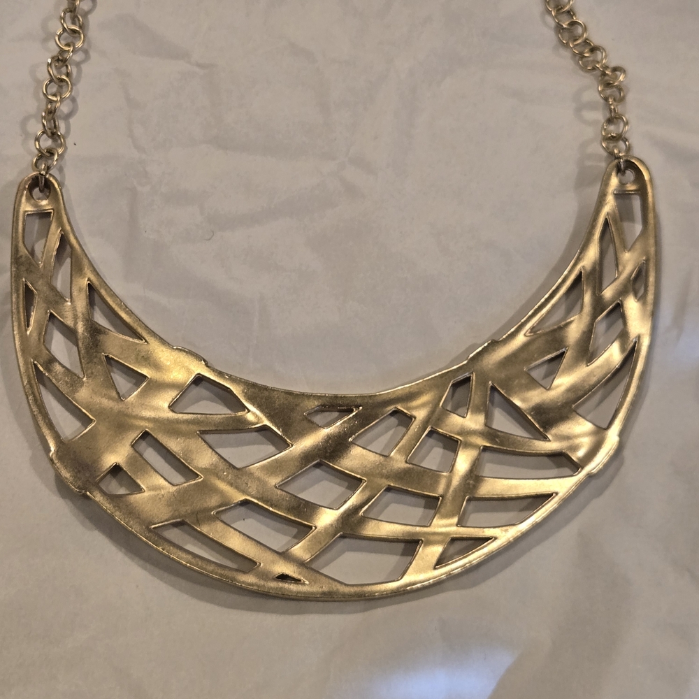 Chicos Crescent Chunky Statement Necklace. Matte Gold. - Picture 2 of 5